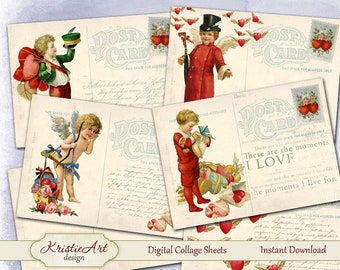 Happy Valentine's Day - Digital Collage Sheet Digital Cards C144 Printable Download Image Love Tags Digital Atc Card ACEO