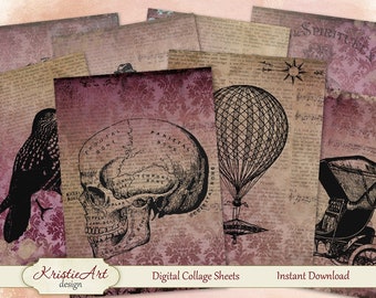 Digitale Karten - Grunge. Digital Collage Sheet Grunge ATC Karten C057 Printable Download Tag digitales Bild Papier Handwerk Kartenherstellung