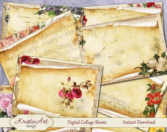 Aceo Cards Manuscript - Digital Collage Sheets Digital Cards C067 Greeting ATC Printable download image scrapbook