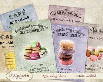 Macarons ATC Cards - Digital Collage Sheet Greeting Cards Printable download tags digital image cardmaking cooking collage tags