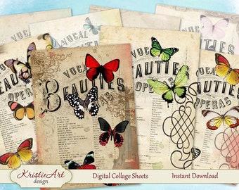 Bright Butterflies Cards - Digital Collage Sheet Greeting ATC Cards C042 Printable download tags digital image cardmaking
