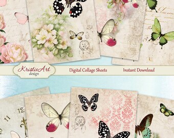 75% OFF SALE Butterfly Garden - Digital Collage Sheet Digital Cards C088 Printable Download Image Tags Digital Atc Card ACEO Butterfly Cards