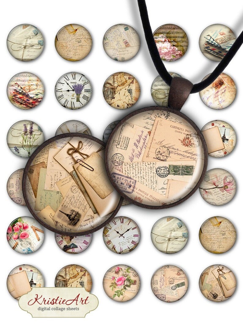 May include: A set of 18 vintage-style round scrapbook paper embellishments with a variety of designs, including clocks, flowers, and letters. The embellishments are perfect for adding a touch of vintage charm to your crafts.