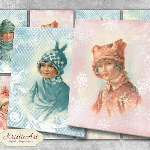 Moda Inverno - Folha de Colagem Digital Cartões Digitais C186 Para Imprimir Baixar Etiquetas de Imagem Cartão Atc Digital Cartões de Natal ACEO