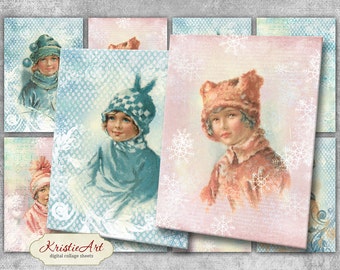 Winter Fashion - Digital Collage Sheet Digital Cards C186 Printable Download Image Tags Digital Atc Card ACEO Christmas Cards