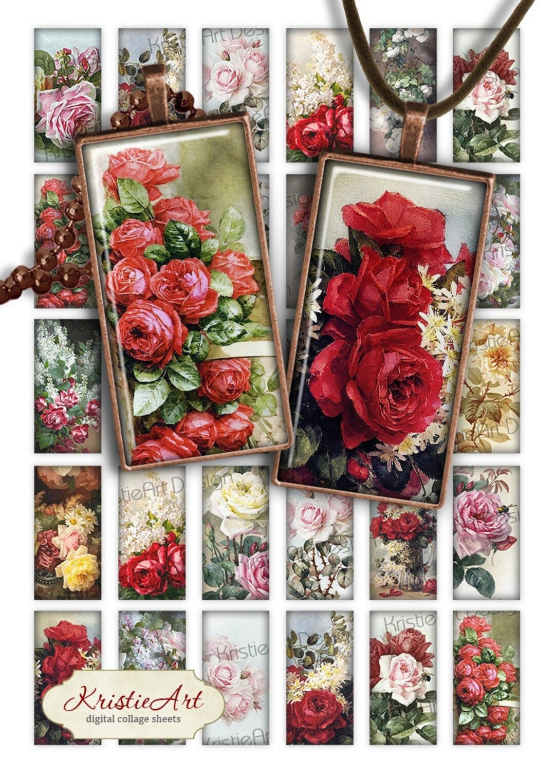 Painting Roses Digital Collage Sheet Printable Download 1x2 Inch Image ...