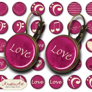 Valentijnsdag - 18 mm, 16 mm, 14 mm, 12 mm, 10 mm cirkels digitale collagebladen E-021 afdrukbare liefdeoorbel, ringen, sieraden