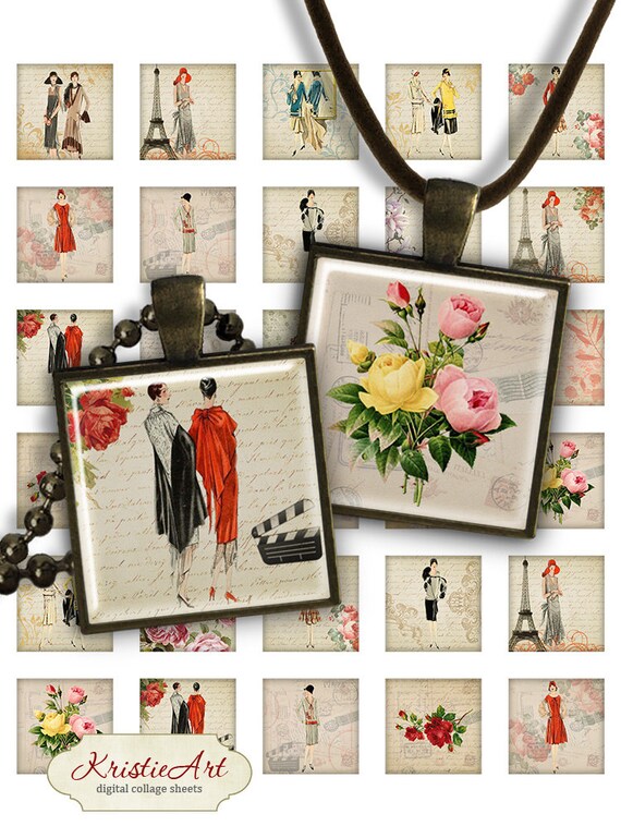 Parisienne Square Pendant Image PS028 Digital Printable Square