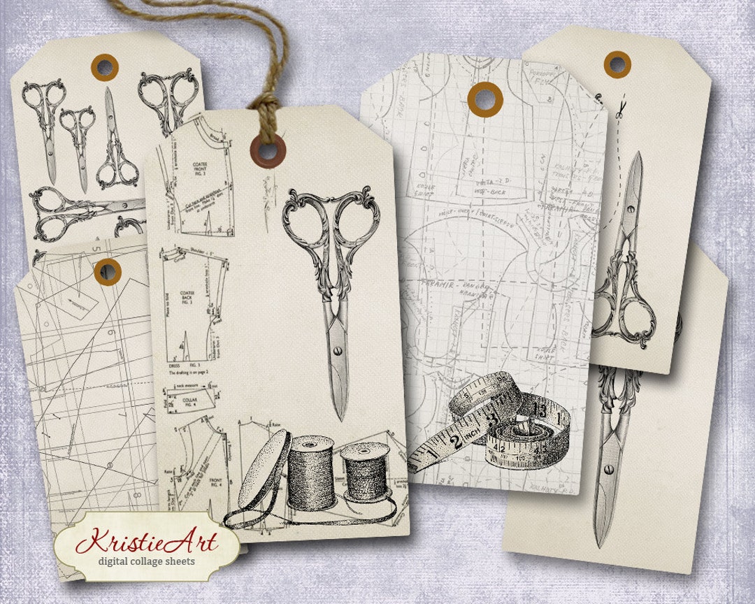 Sewing Tags - Digital Collage Sheet Digital Tags T011 Printable ...