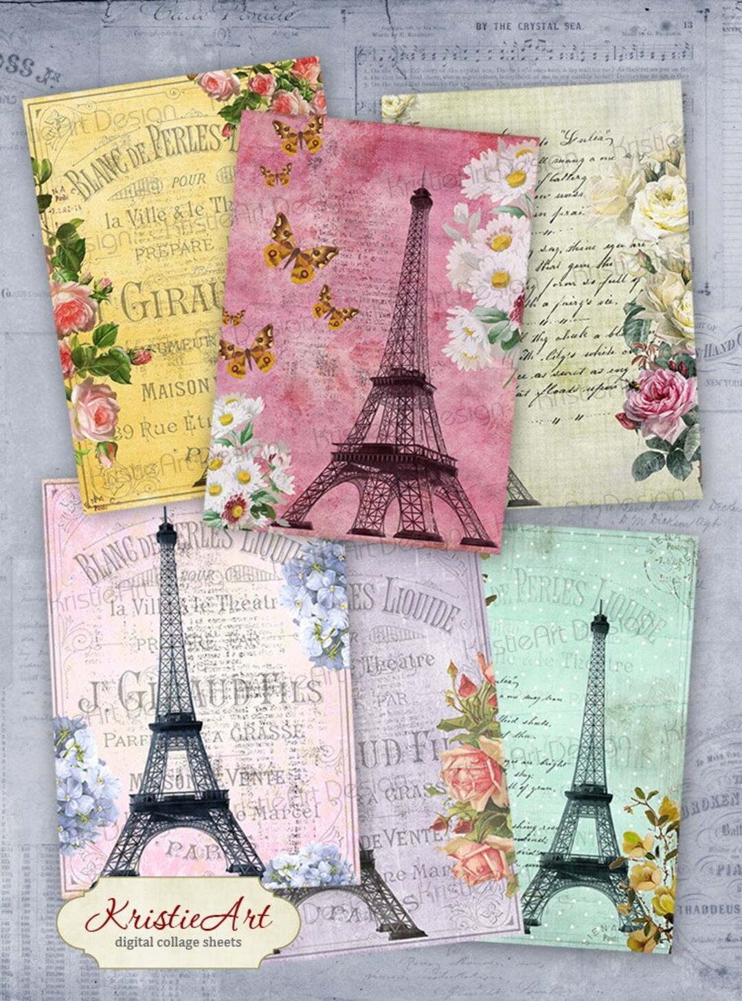 Eiffel Tower - Digital Collage Sheet Printable Download Gift Tags ...