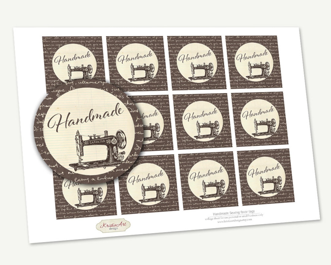 Printable Favor Tags "handmade Sewing" Brown, Printable Handmade Tags ...