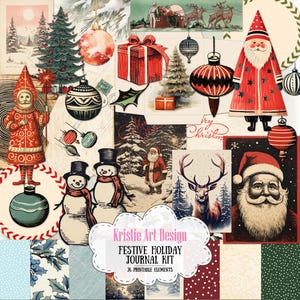 Kit de Navidad Junk Journal - 76 piezas: Clásicos navideños festivos, NP024, Tiempo de Navidad, Imprimible, Descarga digital