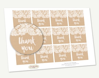 Printable Favor Tags "Thank you" Lace, Printable Thank You Tag, Cupcake Toppers, Printable Supplies, Stickers, INSTANT download