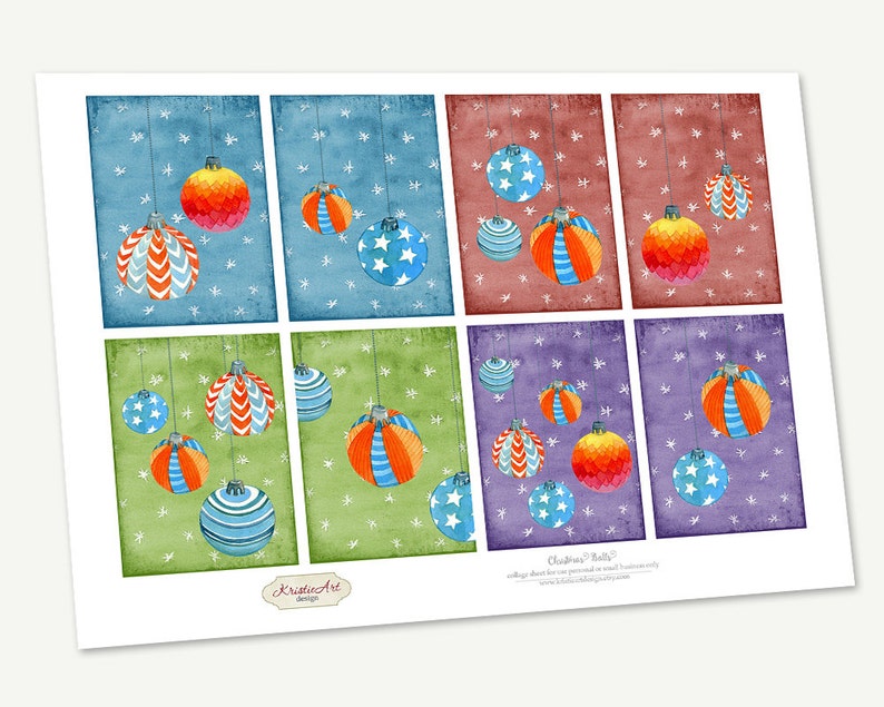 Christmas Balls Digital Collage Sheet Digital Cards C129 Printable Download Image Tags Digital Atc Card ACEO Christmas Cards image 2