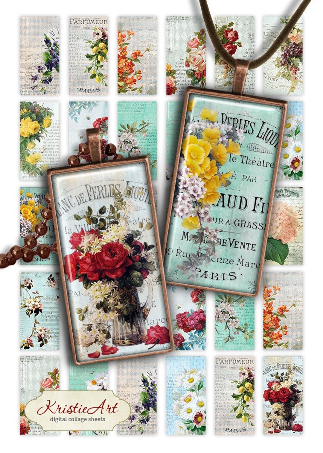 Pretty Flowers Digital Collage Sheet PR001 Printable Download 1x2 Inch ...