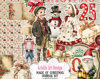 Magic of Christmas Junk Journal Kit – Vintage Paper & Embellishments - 158 pcs, NP042