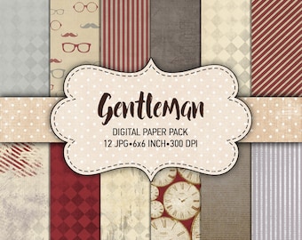 Digitales Papier Pack "Gentleman" - Printable Paper Pack Blätter 6x6 inch Digital Background Paper 15x15 scrapbook paper for man
