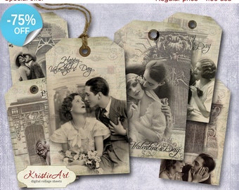 75% OFF SALE Valentine's Day Tags - Digital Collage Sheet Digital Tags T002 Printable Download Image Tags Digital Image Love tags Vintage