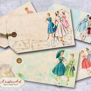Etiquetas de moda - Hoja de collage digital Etiquetas digitales T012 Imprimible Descargar etiquetas de imagen Etiquetas digitales Imagen de moda atc para ella