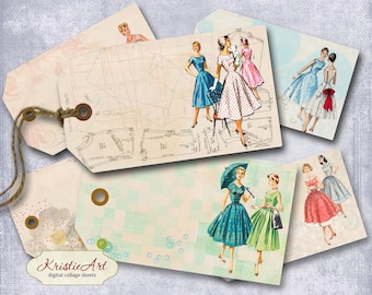 Fashion Tags - Digital Collage Sheet Digital Tags T012 Printable Download Image Tags Digital tags Trendy image atc for her