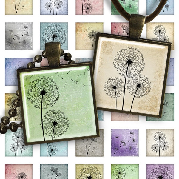 Digital Collage Sheet 1 inch squares 1 inch magnets Pendant Printable Download Instant Download for jewelry making - DANDELION