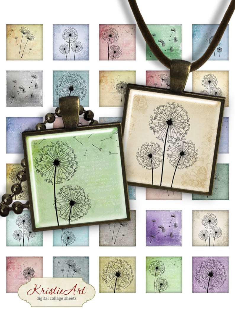 May include: A set of 16 digital collage sheets featuring dandelion illustrations in various colors. The images are perfect for crafting, scrapbooking, and digital design projects. Each sheet features a unique dandelion design with a vintage aesthetic.