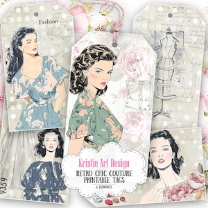 Etiquetas de costura de estilo retro chic: patrones de costura atemporales y elegantes para mujeres - 6 piezas, T017