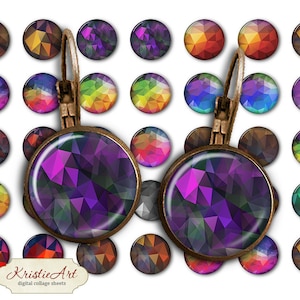 May include: A set of 24 digital collage sheets featuring colorful geometric patterns in various shades of purple, blue, green, red, orange, and yellow. The patterns are reminiscent of stained glass or mosaic tiles. The sheets are perfect for crafting projects, scrapbooking, and digital design.