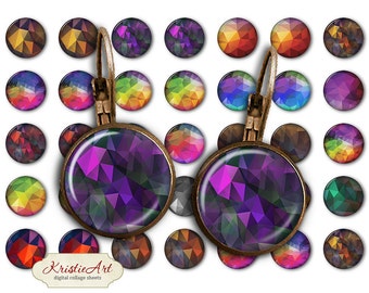 Triangular Abstraction - 18mm, 16mm, 14mm, 12mm, 10mm Circles Digital Collage Sheets E-012 Printable Earring, Rings, Jewelry