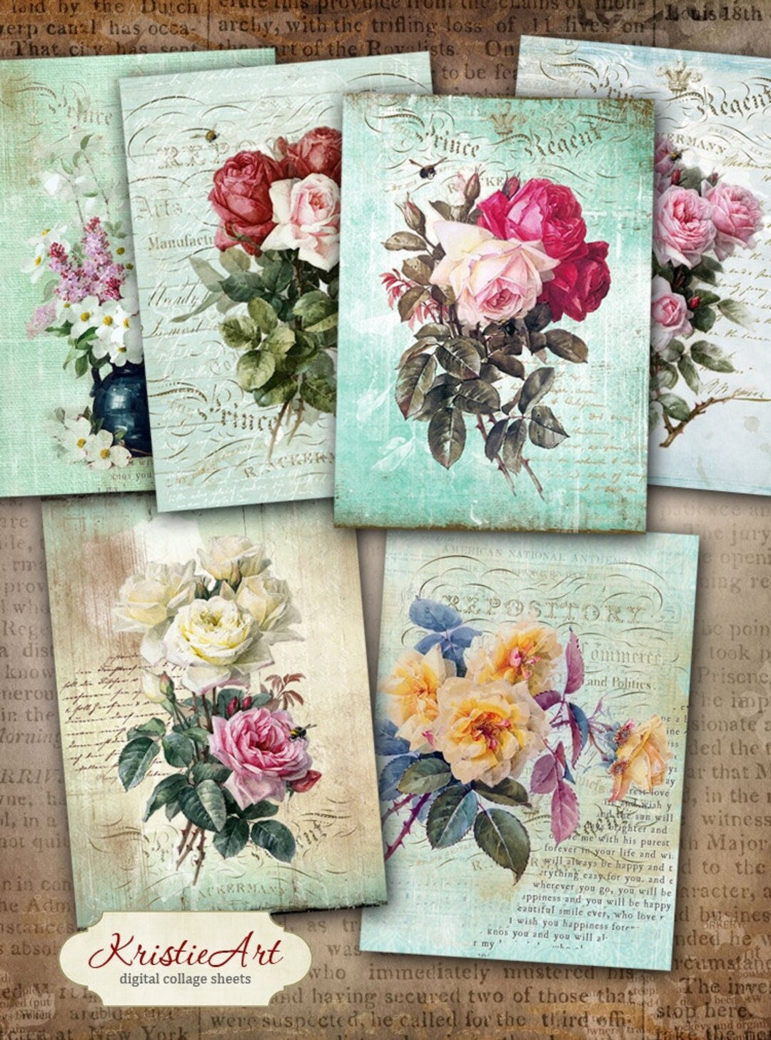 Digital Collage Sheet Roses - Printable Download Gift Tags Digital ...