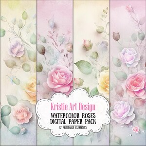 Watercolor Roses Digital Paper Pack | Beautiful Floral Designs for Your Scrapbooking Project, NP014