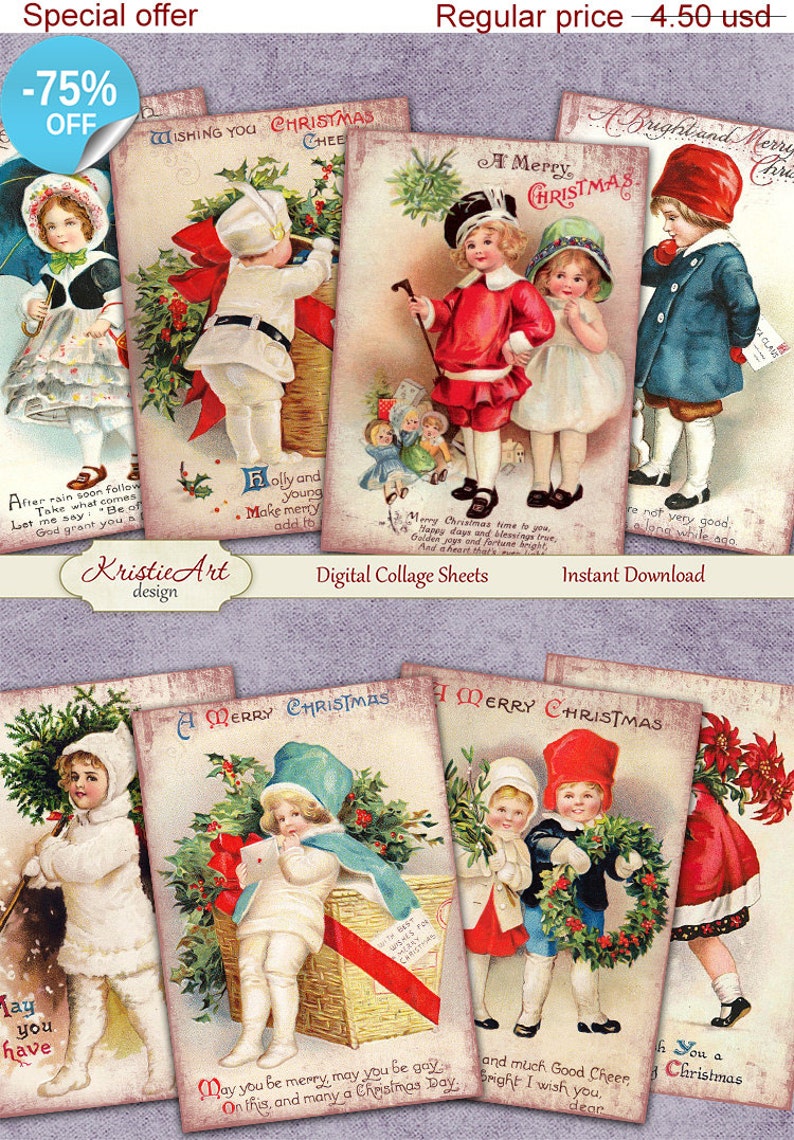 75% OFF SALE Christmas - Digital Collage Sheet Digital Cards C099 Printable Download Image Tags Digital Image Atc Cards ACEO Santa Claus 