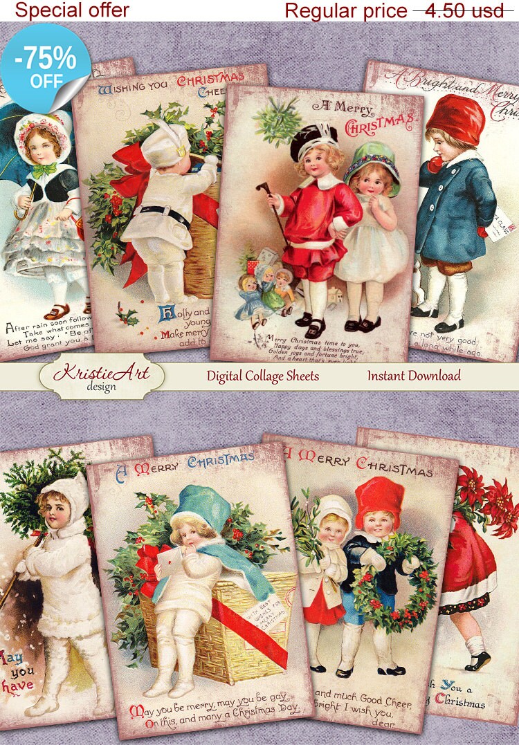 75% OFF SALE Christmas Digital Collage Sheet Digital Cards | Etsy