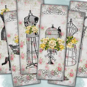 Shabby & Sewing - Digitales Lesezeichen B004 Collage Blatt druckbare Download Bildgröße digitales Bild Mode Collage hang tags