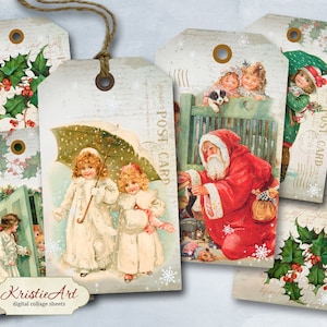 Christmas Time Tags - Digital Collage Sheet Digital Tags T007 Printable Download Image Tags Digital Image Christmas Winter Tags