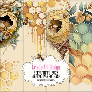 Beeautiful Buzz: Paquete de papel digital con patrones de abejas, NP015