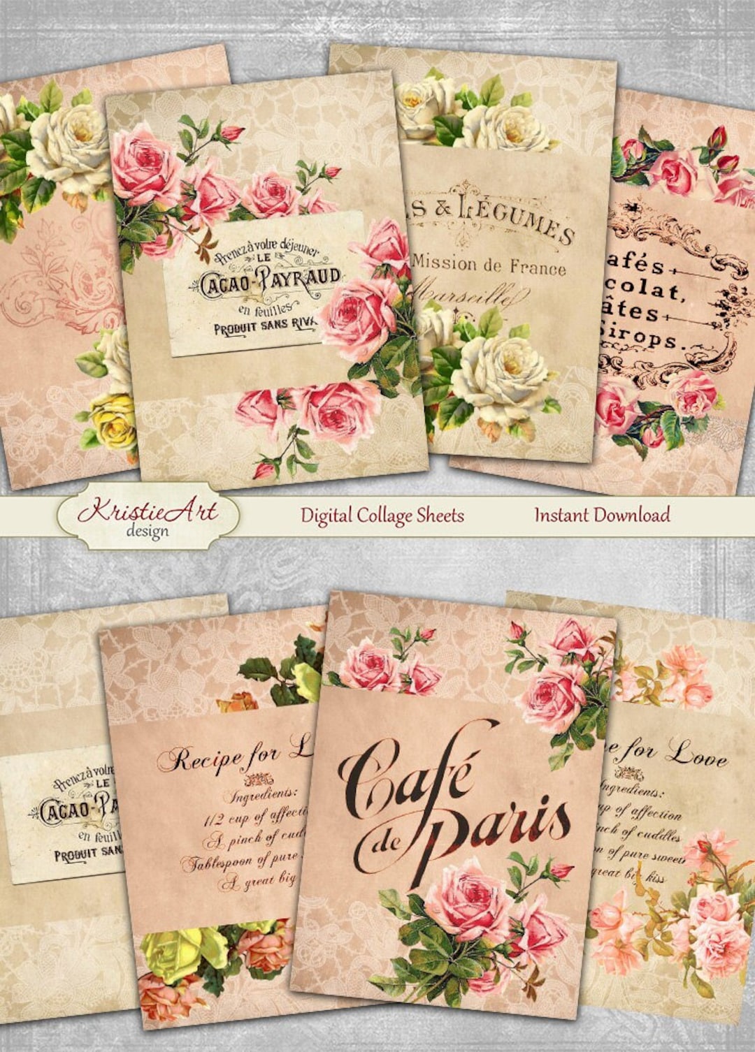 Cafes Flowers - Digital Collage Sheet Digital Cards C108 Printable ...