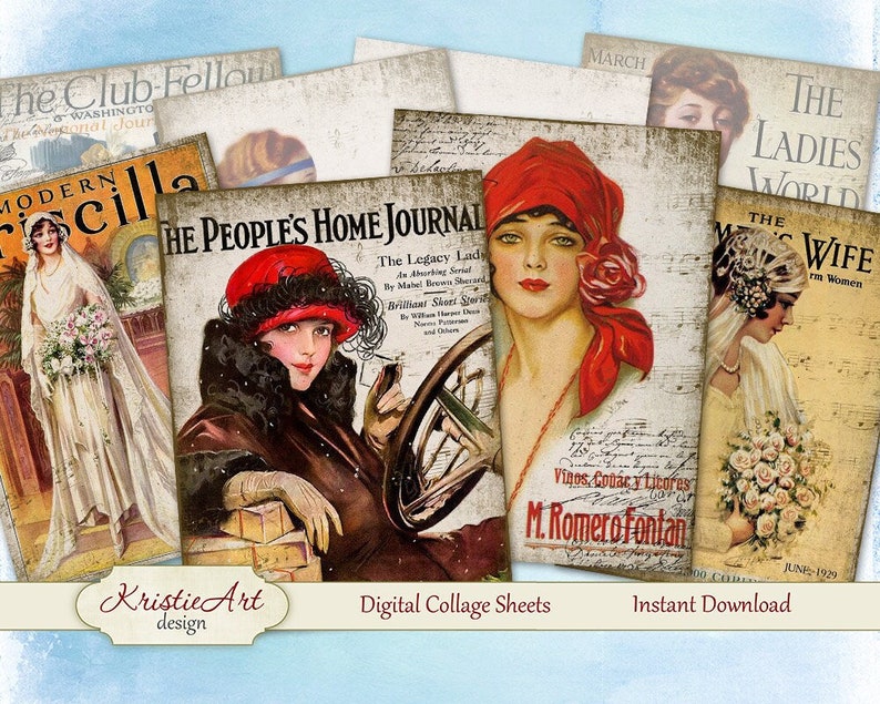 Digital Collage Sheet Old Magazines Digital Cards C043 Greeting ATC Cards Printable download tags digital image cardmaking image 1