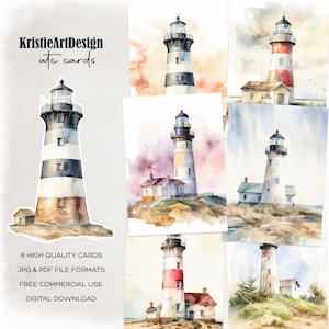 Watercolor Lighthouse Digital ATC Cards, C272