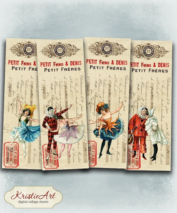 Carnival - Digital bookmark B017 collage sheet printable download image size digital image Circus collage retro hang tags