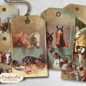 Tag cavalli - Foglio collage digitale Tag digitali T006 Download stampabile Tag immagine Immagine digitale Tag animali Immagine cavallo atc