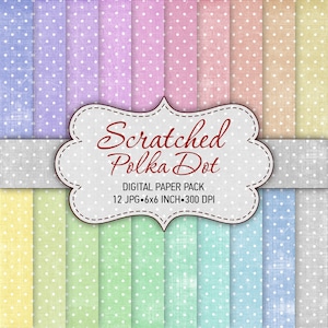 Pacchetto di carta digitale Scratched Polka Dot - Confezione di carta stampabile in colori pastello fogli forniture per album di carta digitale a pois