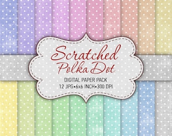 Digital paper pack Scratched Polka Dot - Pastel colors printable paper pack sheets digital polka dot paper scrapbook supplies