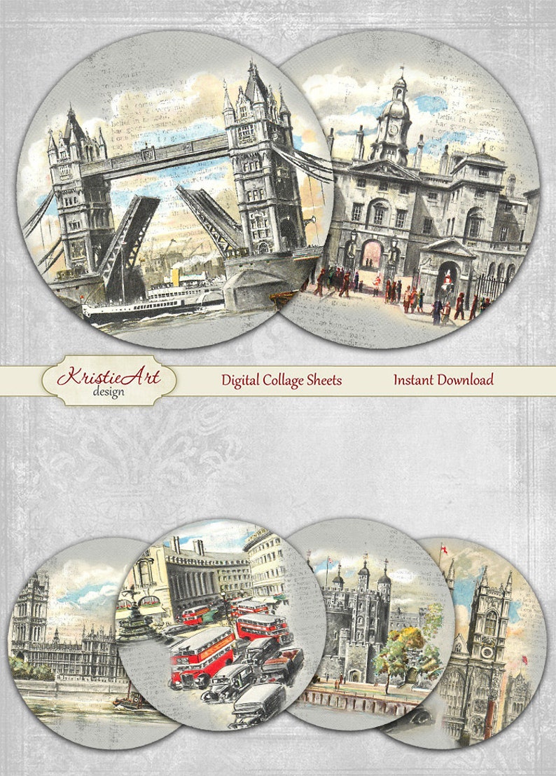 Digital cards C182 printable download tags digital London round image Travel atc card Vintage Digital Collage Sheet 75/% OFF SALE London