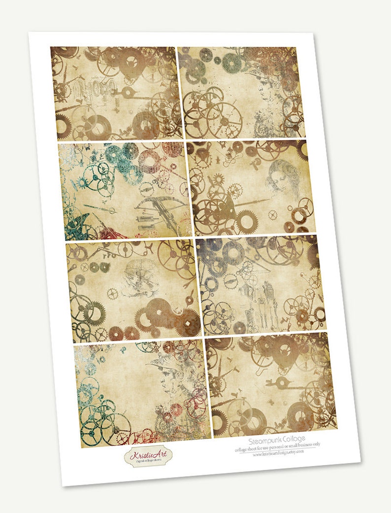 Steampunk Collage Digital Collage Sheet Digital Cards C104 Printable Download Image Digital Atc Retro Card ACEO Steampunk image 2