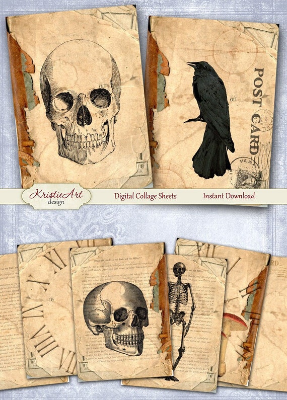 Halloween - Digital Collage Sheet Digital Cards C189 Printable Download Image Tags Digital Image Atc Halloween Cards ACEO