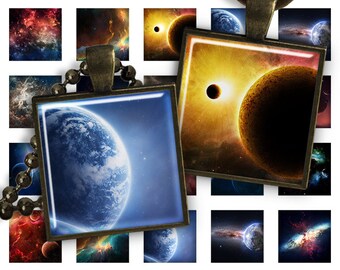 Space & Planets - Digital collage printable download square 1 inch image for pendants glass charms resin digital image magnets