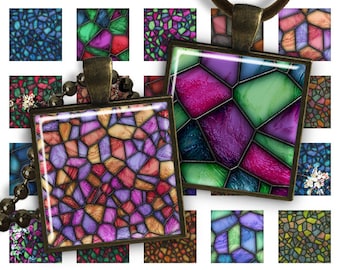 Mosaic - Square Pendant Image PS021 digital printable square 1 inch Geometric image 25mm pendants glass charms resin magnets
