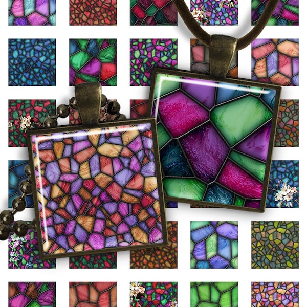 Mosaic - Square Pendant Image PS021 digital printable square 1 inch Geometric image 25mm pendants glass charms resin magnets