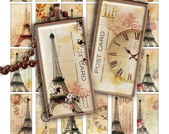 75% OFF SALE Digital collage sheet Eiffel Tower PR007 1x2" Domino image Printable Download 1x2 inch rectangle glass pendant resin digital